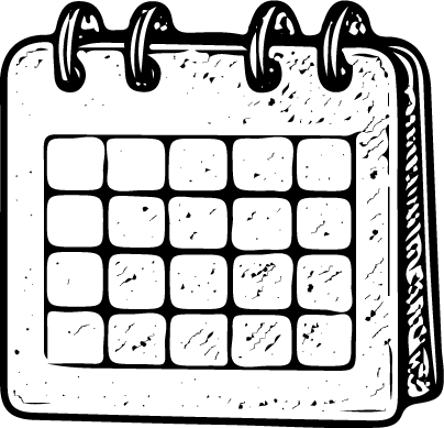 Schwarz-weiße Zeichnung eines Spiral-Tischkalenders mit fünf Zeilen und vier Spalten, die die Tage eines Monats symbolisieren. Die leicht strukturierte Oberfläche verleiht dem Kalender einen eleganten Charakter – ideal für eine professionelle Terminübersicht bei Ihrem Bestattungsunternehmen Vogt & Kamp Bestattungen in Düsseldorf. Planen Sie Ihre Bestattung in Düsseldorf vertrauensvoll und sorgfältig.